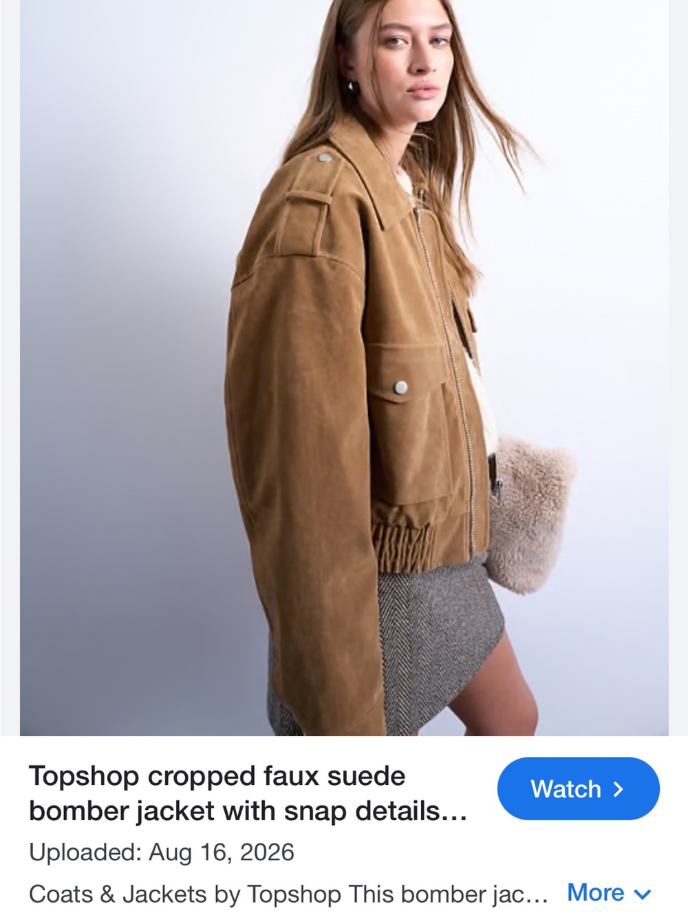 Topshop Camel Faux Suede Cropped Bomber Jacket - Picture 10 of 11
